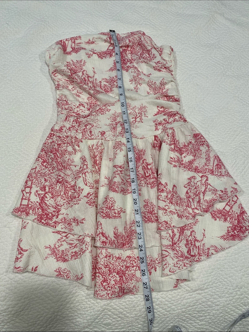 Cider Strapless Red Toile Tiered Summer Dress